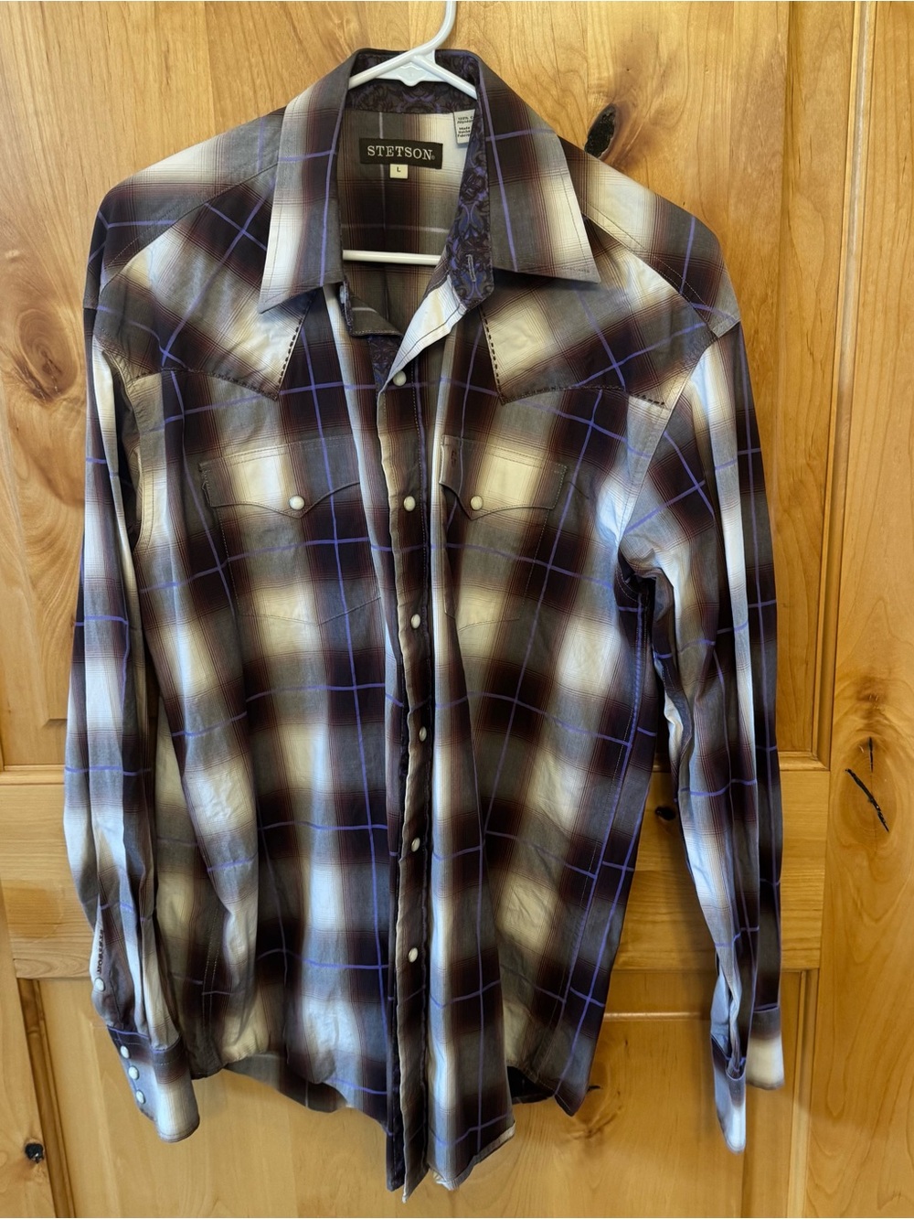 Stetson Men's Brown and Purple Plaid Western Button-Down Shirt